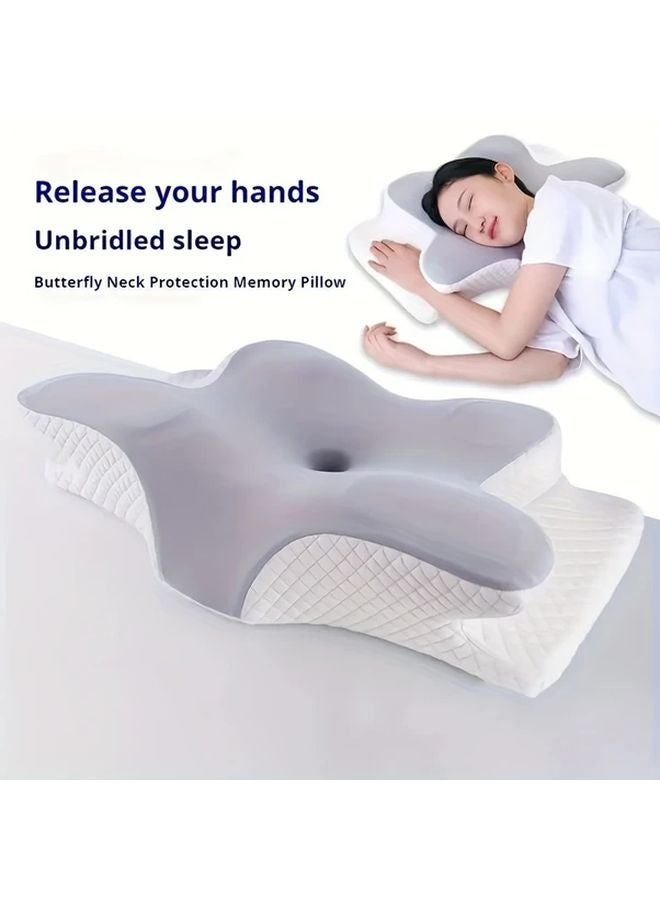 Light Grey Butterfly Ergonomic Pillow For Back And Side Sleepers Neck Support - Image 1